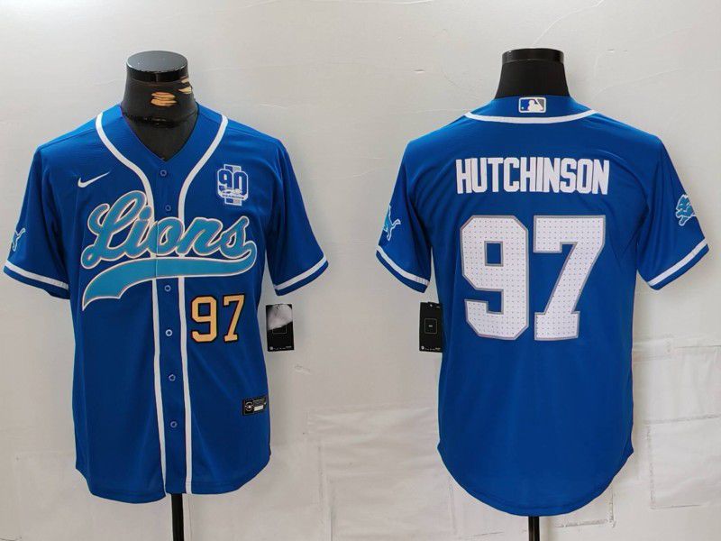 Men Detroit Lions #97 Hutchinson Blue Second generation joint name 2024 Nike Limited NFL Jersey style 8153